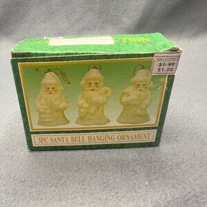 Vintage 3Pc Santa Bell Hanging Ornament Set Christmas One Ornament Rings Hollow